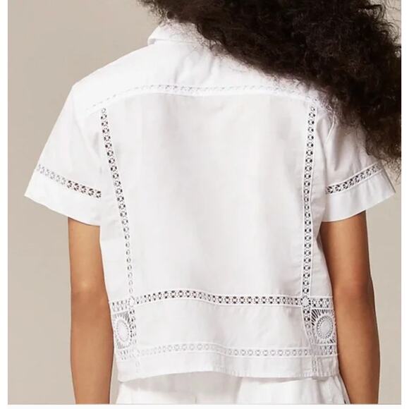 J.Crew Gamine Eyelet Trim Top 0 White NWT Shirt Blouse Resort Boho CK076 J.Crew - Picture 7 of 8